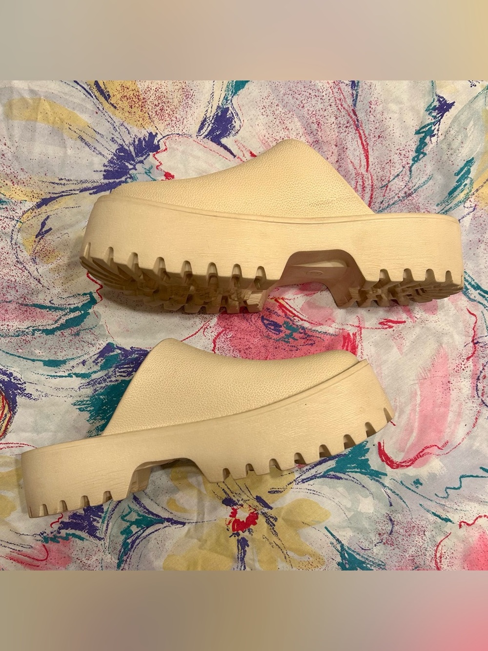 Cream Lug Sole Platform Clogs
